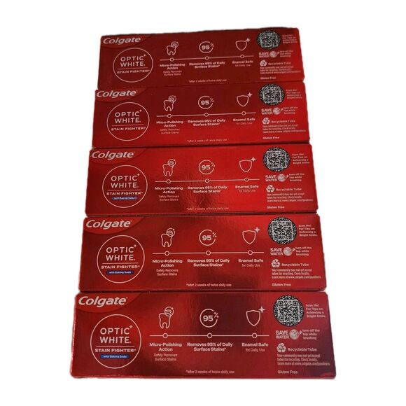 5x Colgate Optic White Stain Fighter Toothpast Fresh Mint Gel 4.2oz - Picture 2 of 3